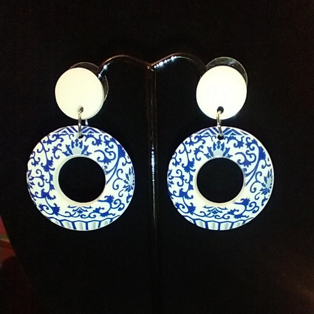 Blue and White Acrylic Earrings